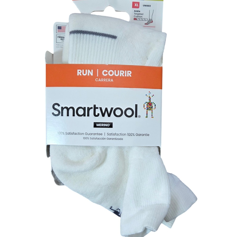 Smartwool Run Targeted Cushion Ankle Socks XL White Merino Wool NWT Unisex